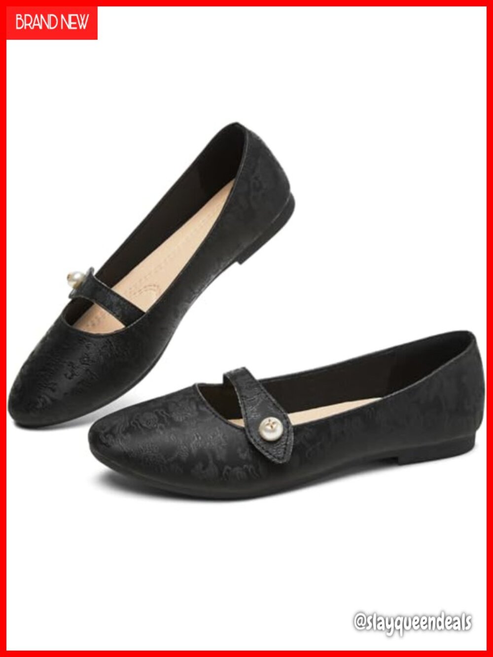 Mary Jane Flats Floral Print Ballet with Pearl Strap & Cushioned Insole
